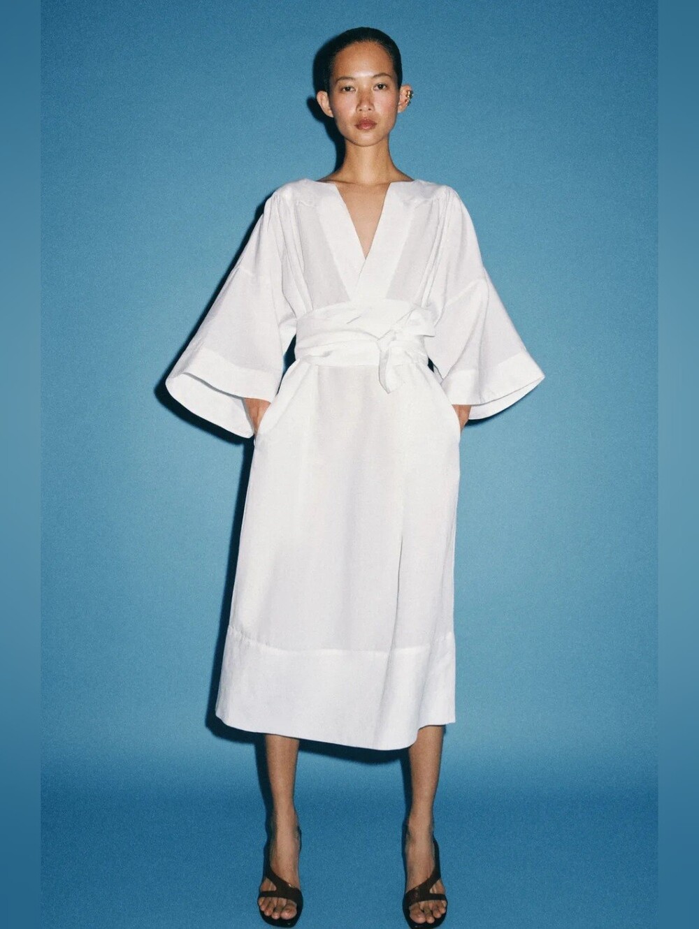 ZARA ZW COLLECTION WHITE BELTED TUNIC DRESS 🤍🤍🤍